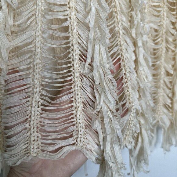 Festival Fringe Open Knit Top Size M Cream Fairy Boho Retro Hippie Woven - Picture 5 of 10